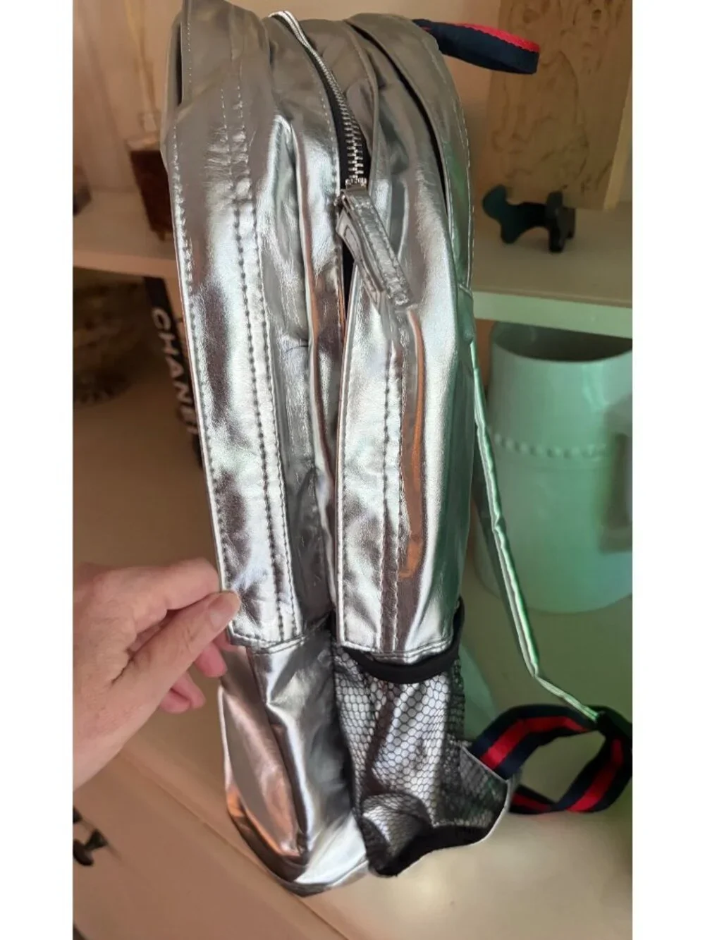 Metallic Silver Backpack with Cushioned Shoulder Straps